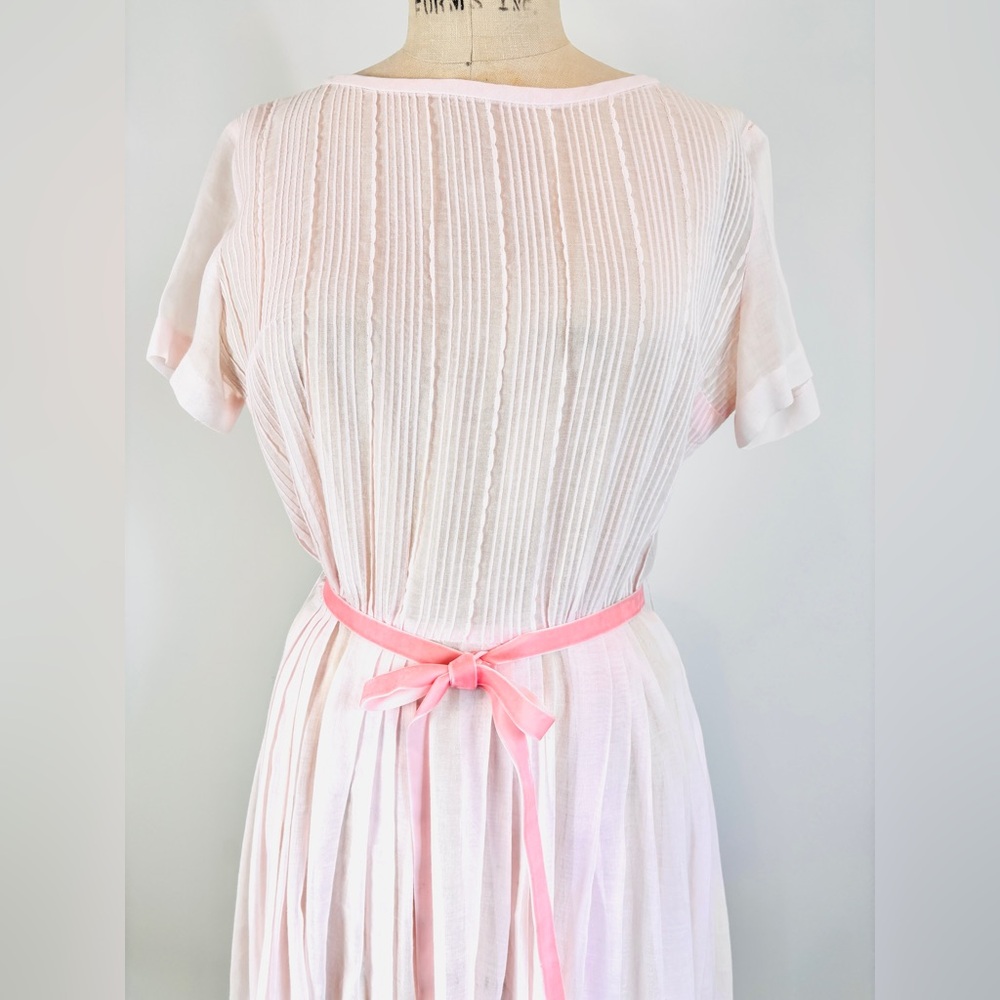 Vintage Handmade 1960s Era Light Pink Chiffon Pleated Dress.